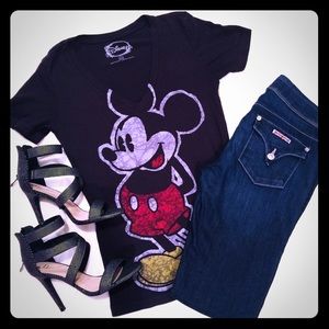 Black Mickey Mouse V-neck T-shirt